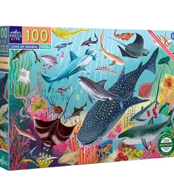 Puslespil - 100 Brikker - 45,7x68,5 cm - Hajer i Dybet>Eeboo Sale