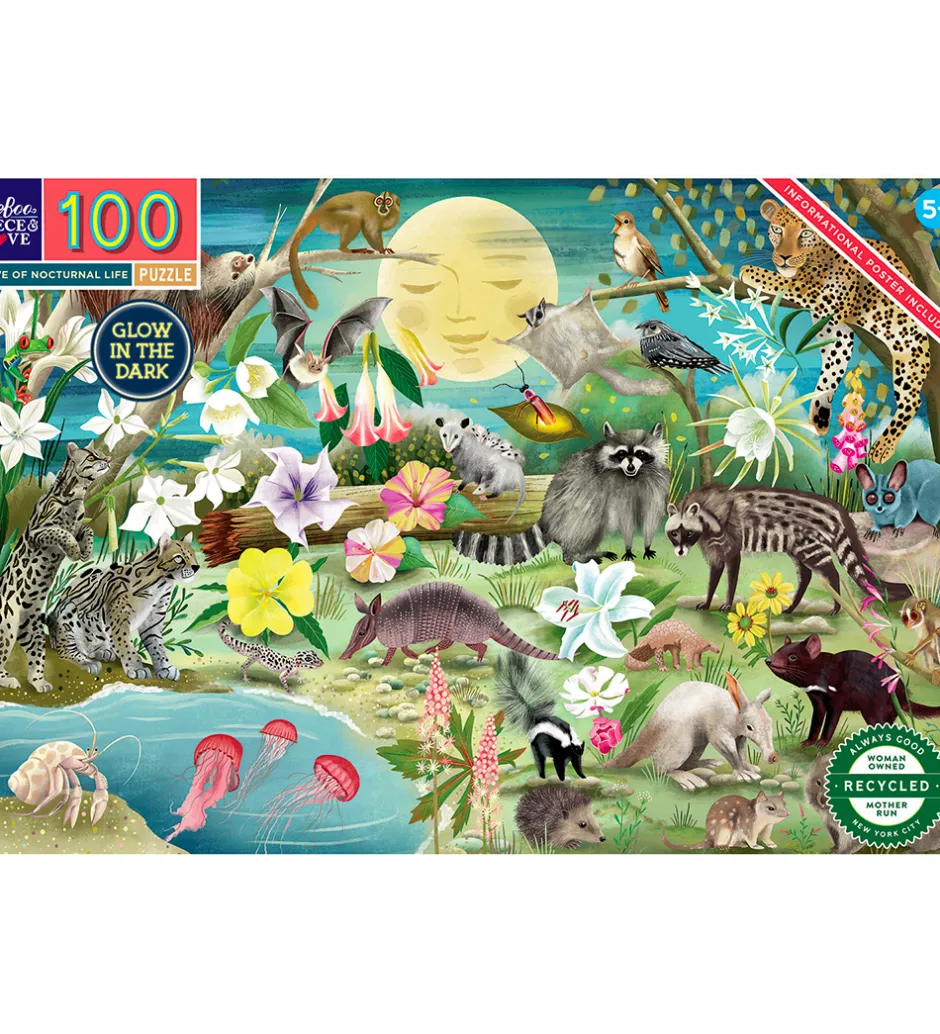 Puslespil - 100 brikker - Selvlysende Nattedyr>Eeboo Best