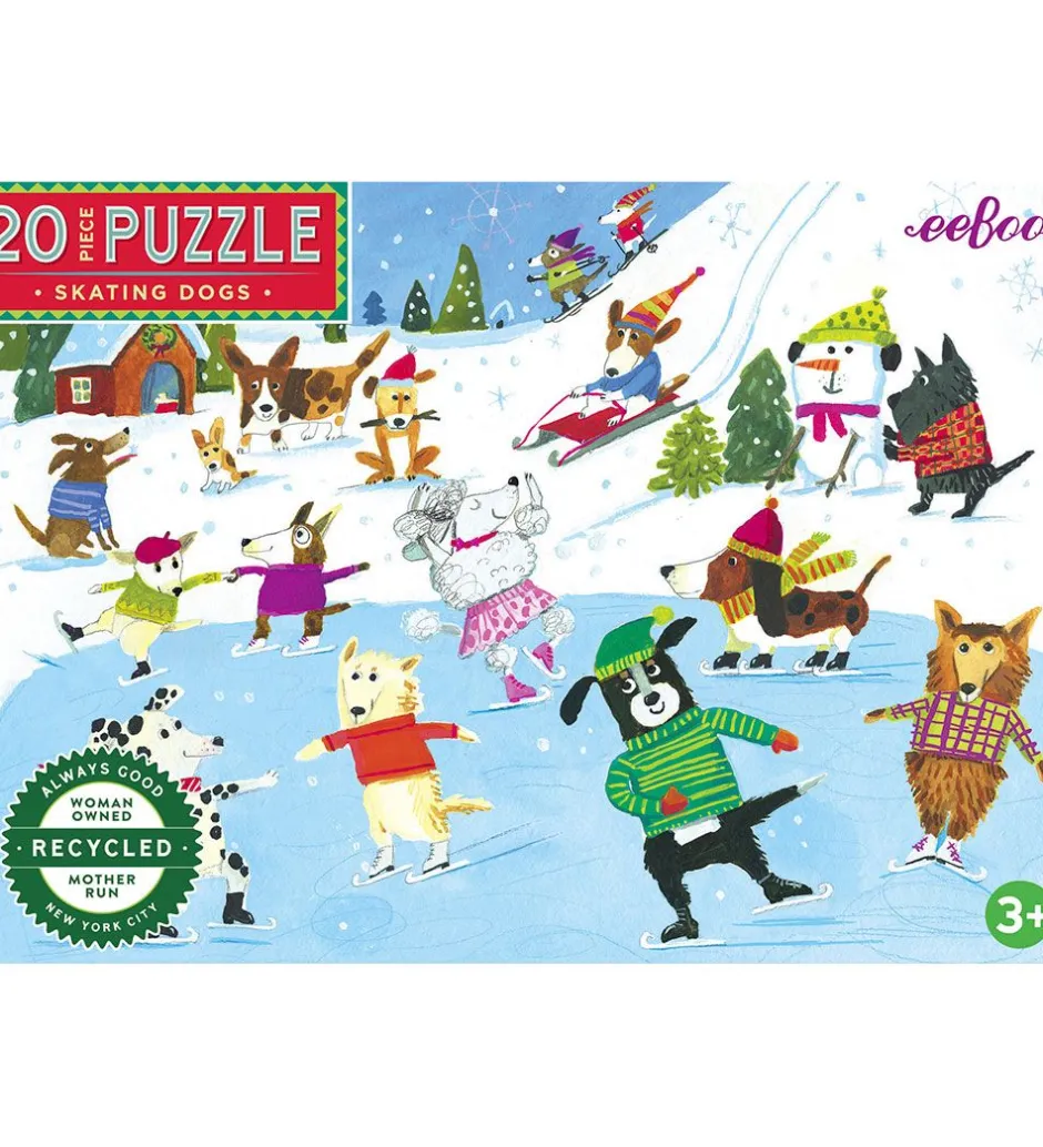 Puslespil - 20 Brikker - 28x38 cm - Skating Dogs>Eeboo Hot