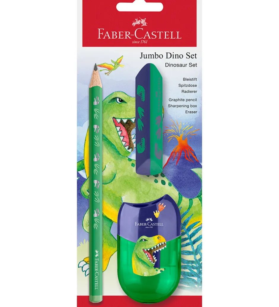 Blyantsæt - Dinosaur Jumbo - 3 Dele - Grøn>Faber-Castell Outlet