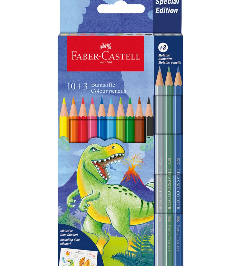 Farveblyanter - 10+3 stk. - Dinosaur Metallic>Faber-Castell