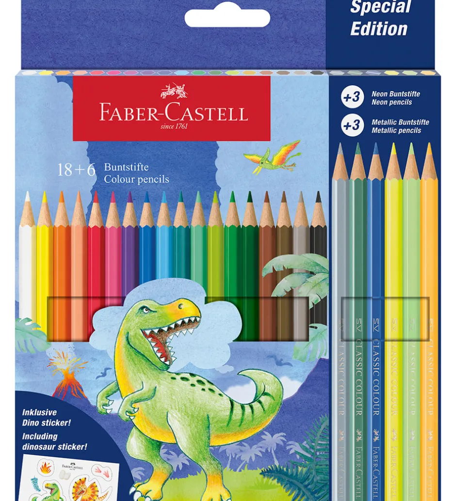 Farveblyanter - 18+6 stk. - Dinosaur Metallic/Neon>Faber-Castell Discount
