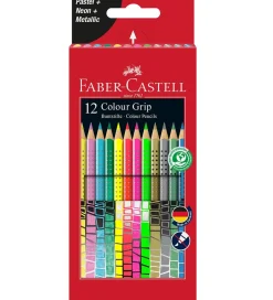 Farveblyanter - Grip - 12 stk - Pastel/Neon/Metall>Faber-Castell Hot