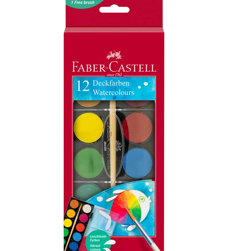 Vandfarve - Akvarel - 12 Farver + 1 Pensel>Faber-Castell Hot