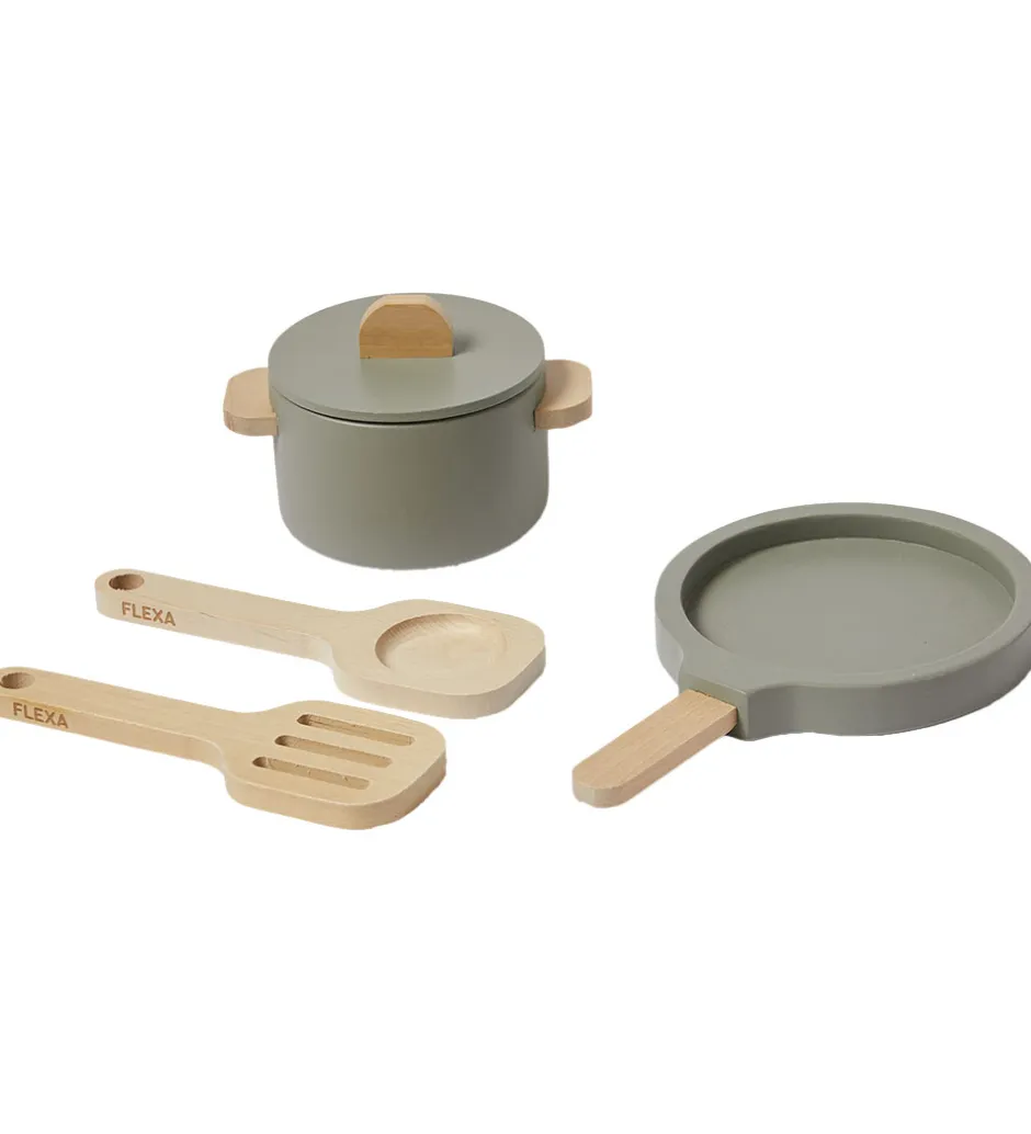 Play Køkkensæt - Gryde og Pande - Greenish/Naturalwood>Flexa Discount