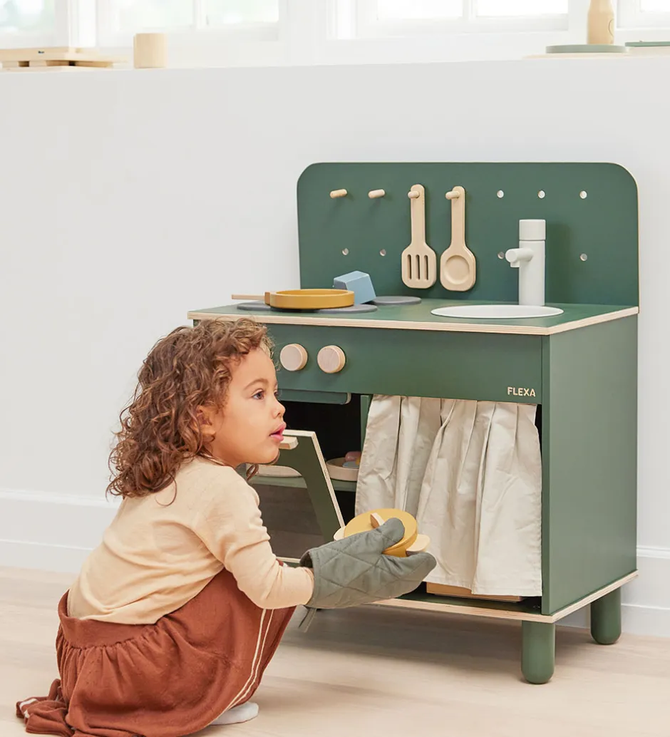 Play Køkkensæt - Gryde og Pande - Mustard/Naturalwood>Flexa