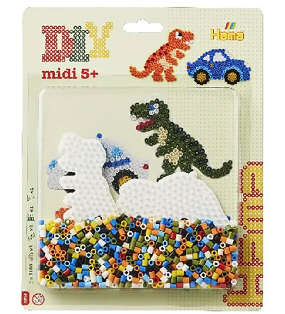 Midi Perlesæt - 1100 stk. - Bil & Dinosaur>Hama Best