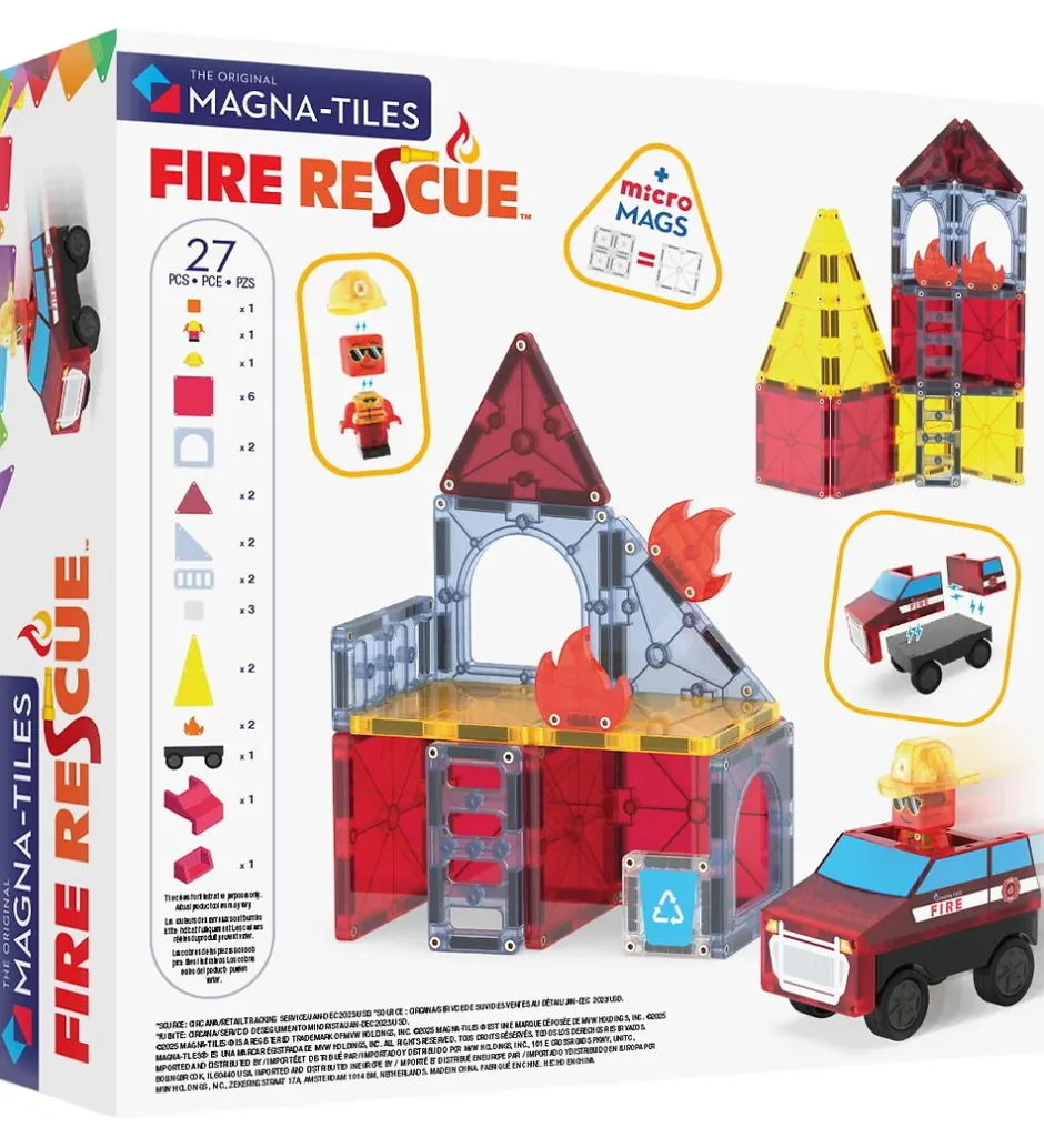Magnetsæt - 27 Dele - Fire Rescue + MicroMAGS>Magna-Tiles Best
