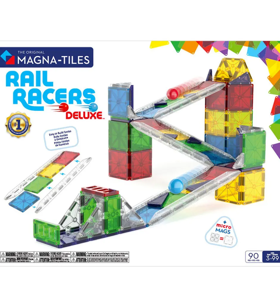 Magnetsæt - 90 Dele - Rail Racer + MicroMAGS>Magna-Tiles Best