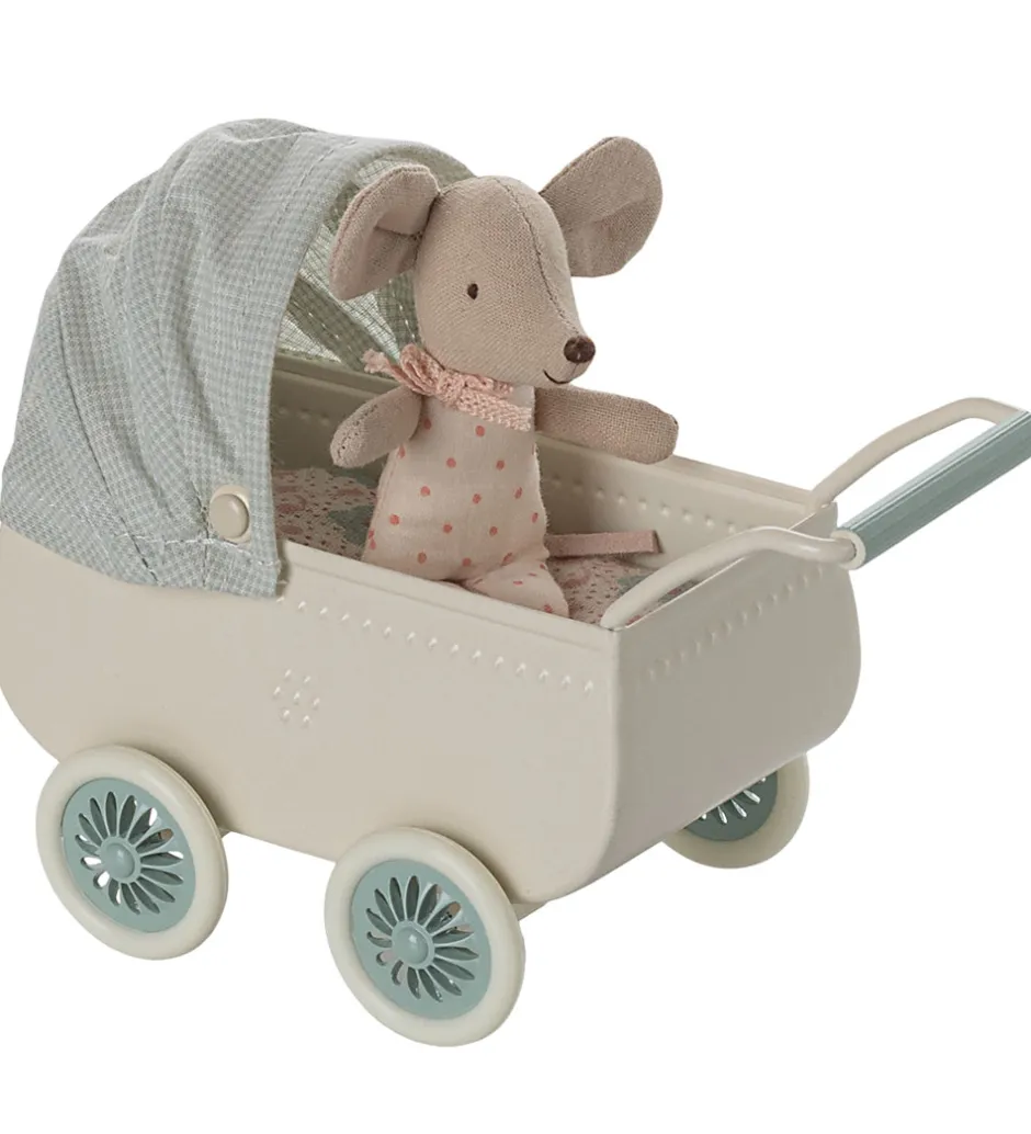 Miniature Dukkevogn m. Baby Mus - Mus - Mint>Maileg Sale