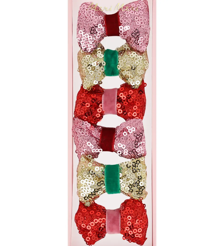 Hårsløjfer - 6-pak - 5,5 cm - Rød/Rosa/Guld m. Paillet>Meri Meri Hot