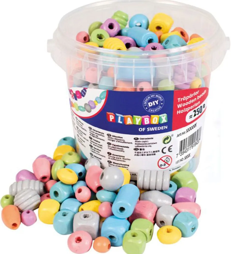 Træperler - 250 g - Multifarvet>Playbox