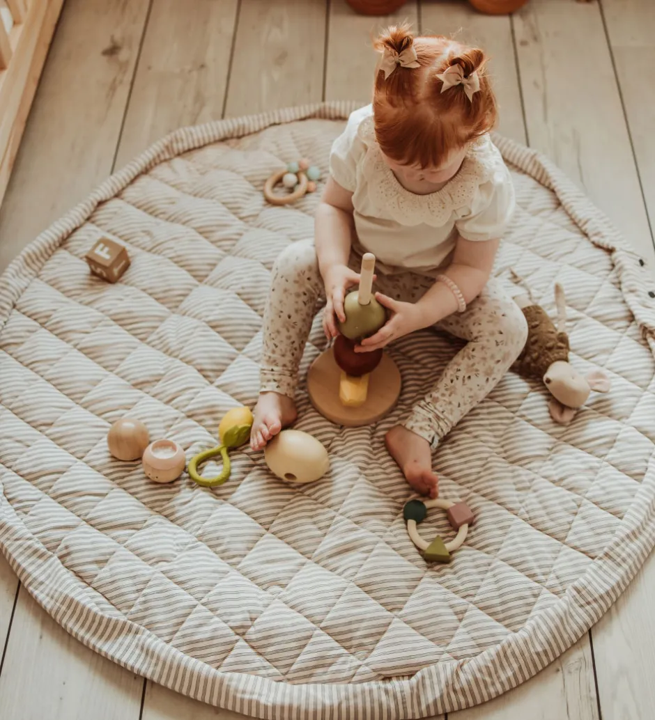 Legetøjstæppe - Ø120 cm - Soft Organic - Stripes Blue>Play&Go New