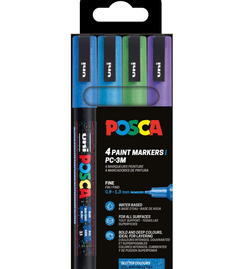 Tuscher - PC-3M - 4 stk. - Blå/Grøn/Lilla m. Glimmer>Posca Clearance