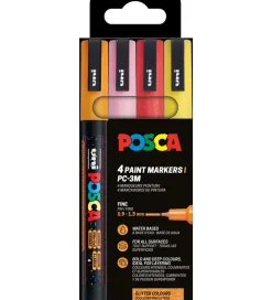 Tuscher - PC-3M - 4 stk. - Orange/Rosa/Rød/Gul m. Glimmer>Posca Clearance