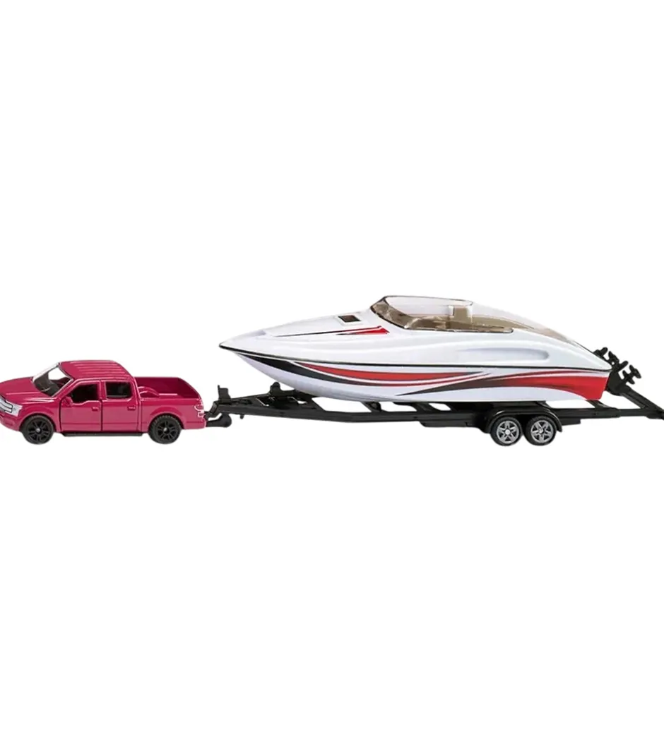 Bil m. Båd - Ford F150 m. Motorbåd - 1:55 - Rød/Hvid>Siku Sale