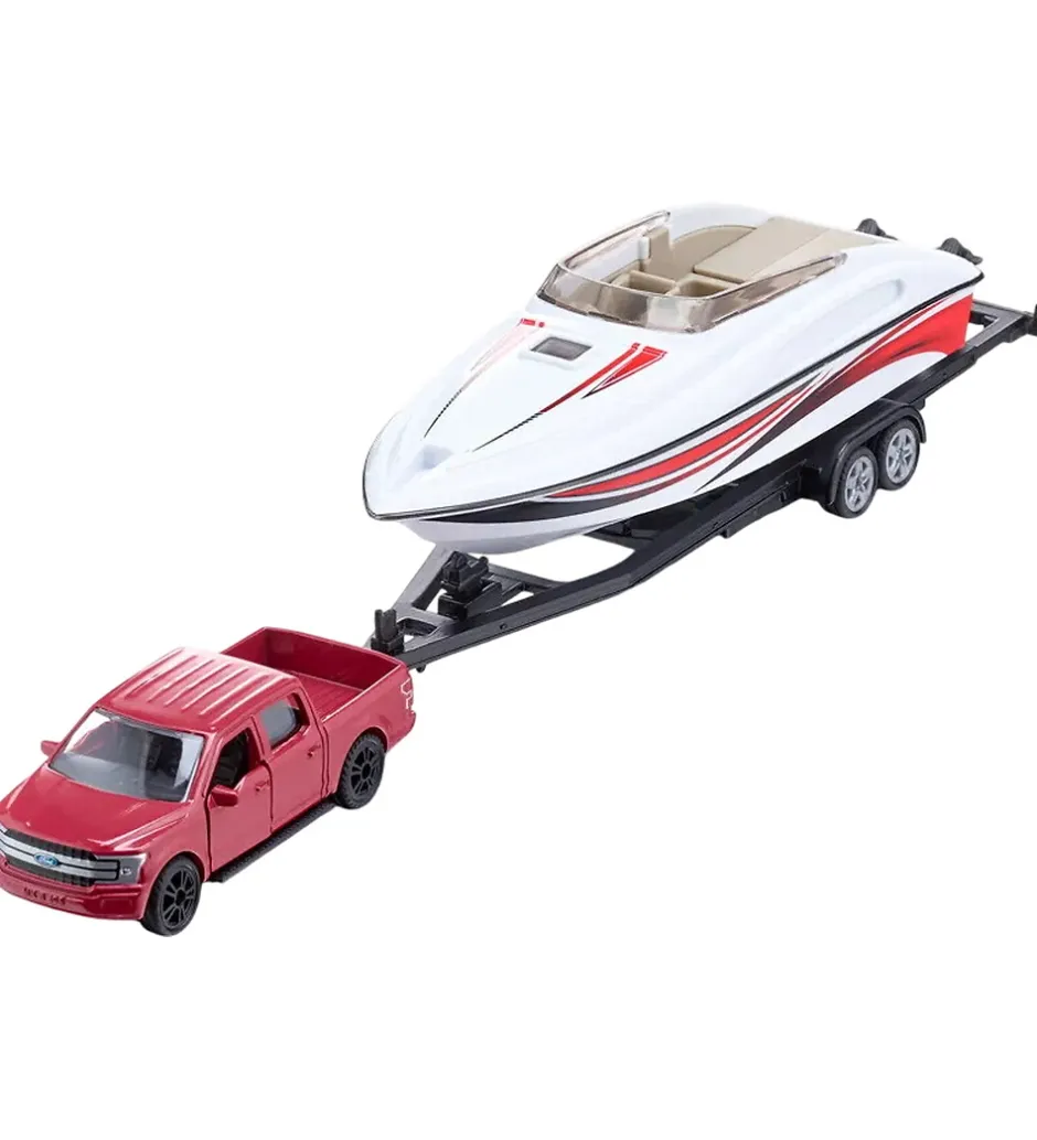 Bil m. Båd - Ford F150 m. Motorbåd - 1:55 - Rød/Hvid>Siku Sale