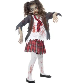 Udklædning - Zombie School Girl - Grå/Hvid/Rød>Smiffys Clearance