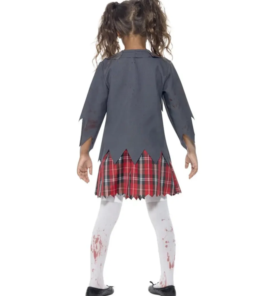 Udklædning - Zombie School Girl - Grå/Hvid/Rød>Smiffys Clearance