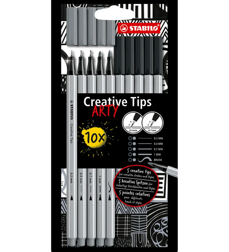 Tuscher - Creative Tips Arty - 10 stk. - Sort/Grå>Stabilo