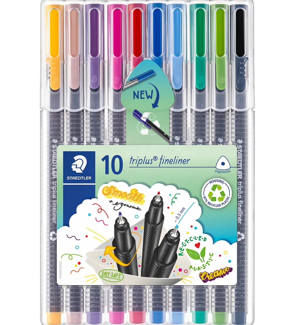 Tuscher - 10 stk - Triplus Fineliner - 0,3 mm>Staedtler New